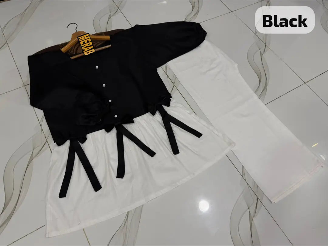 2 Pcs Women's Stitched Cotton Plain Shirt And Trouser