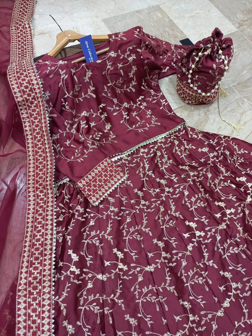Maroon Embroidered Lehenga Choli Set with Dupatta