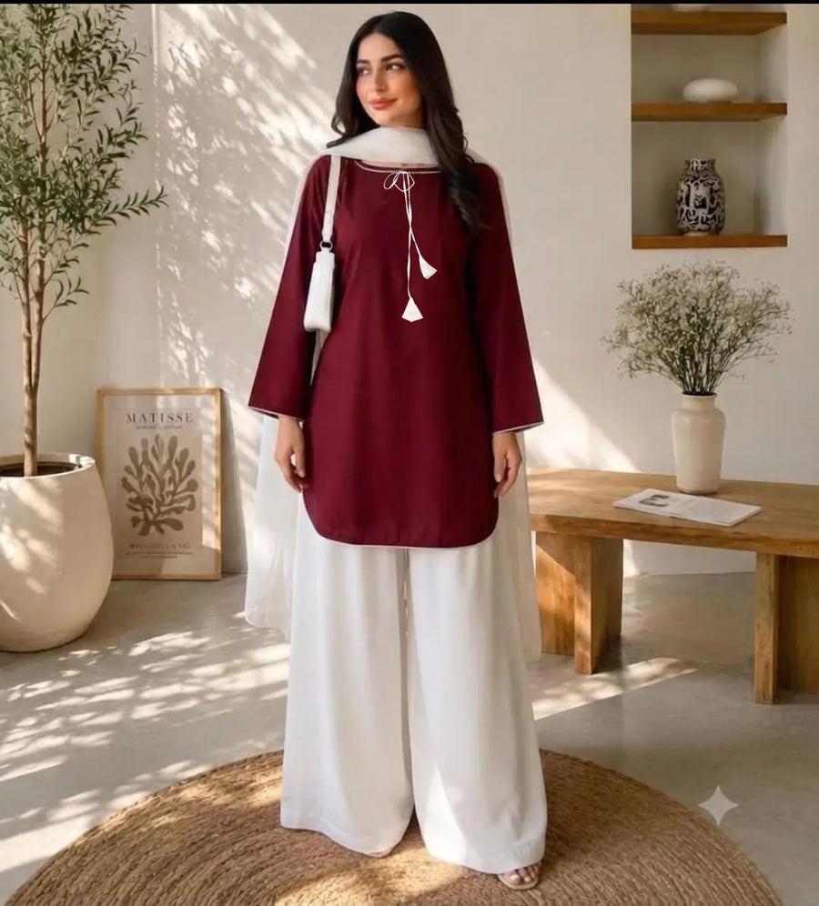 3 Pcs Women's Stitched Cotton Lace Work Suit