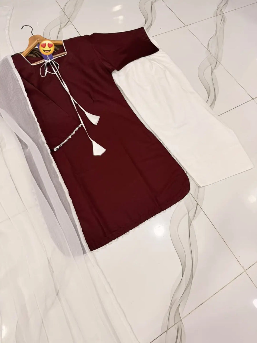 3 Pcs Women's Stitched Cotton Lace Work Suit