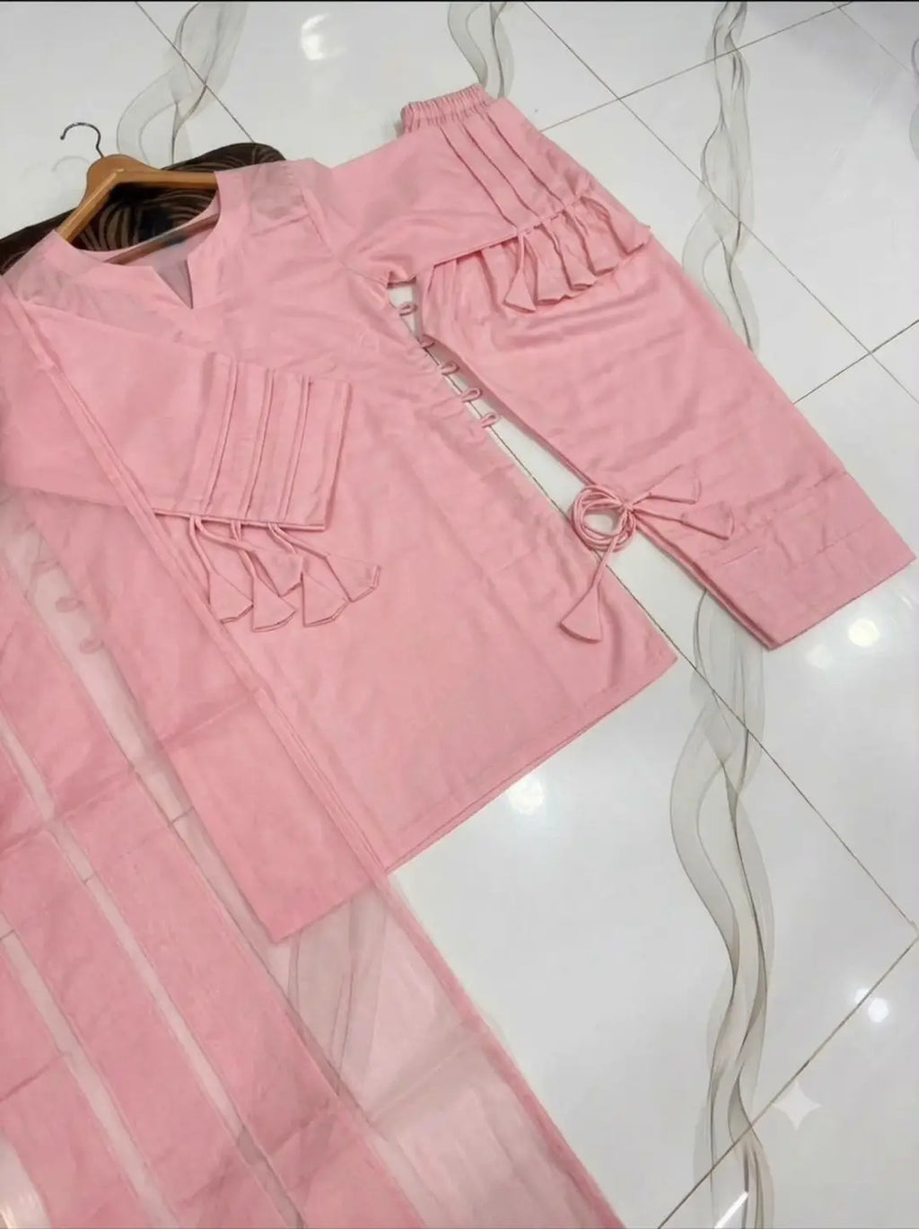 3 Pcs Women's Stitched Linen Plain Suit
