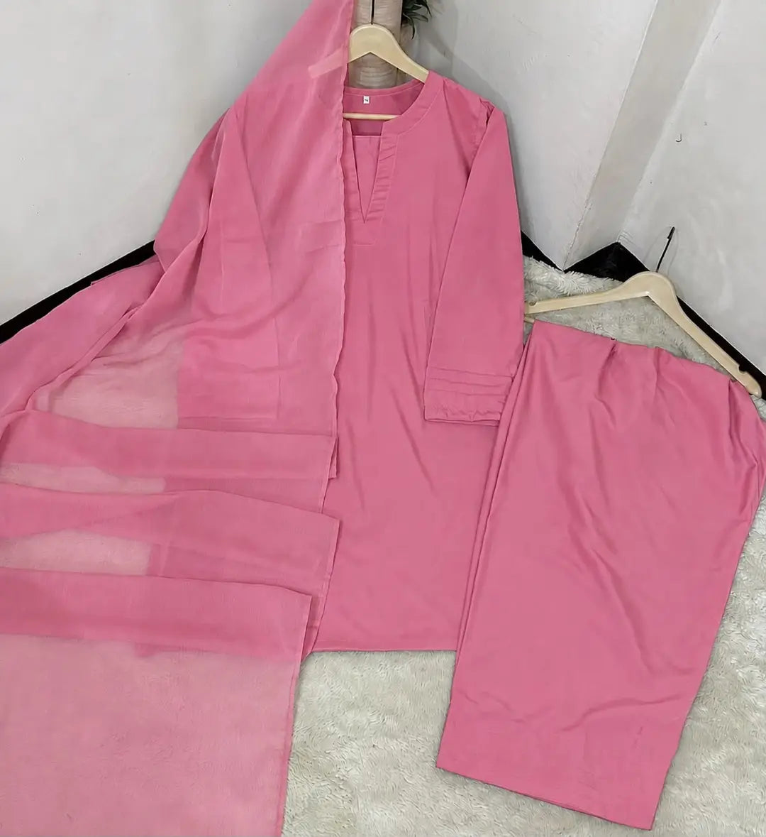 3 Pcs Women's Stitched Georgette Plain Suit