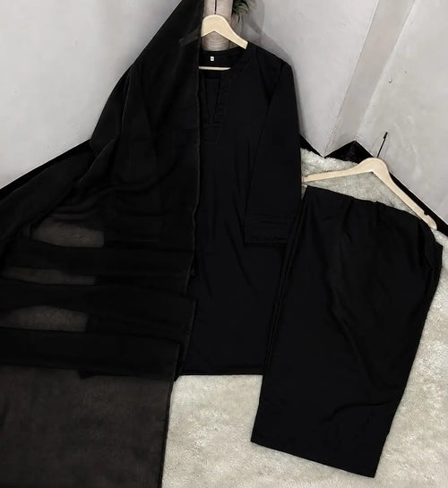 3 Pcs Women's Stitched Georgette Plain Suit
