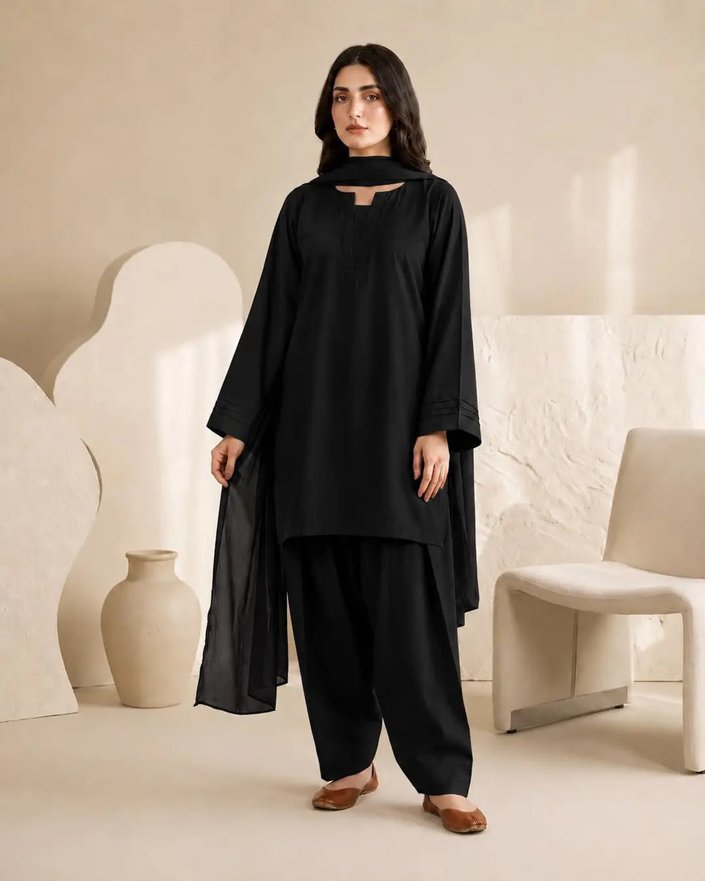 3 Pcs Women's Stitched Georgette Plain Suit