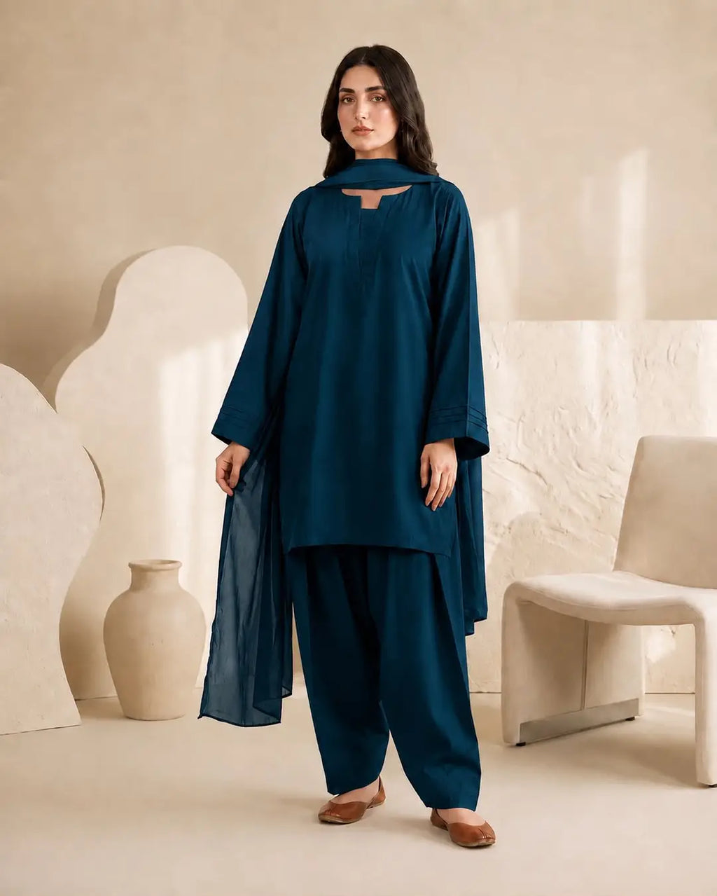 3 Pcs Women's Stitched Georgette Plain Suit