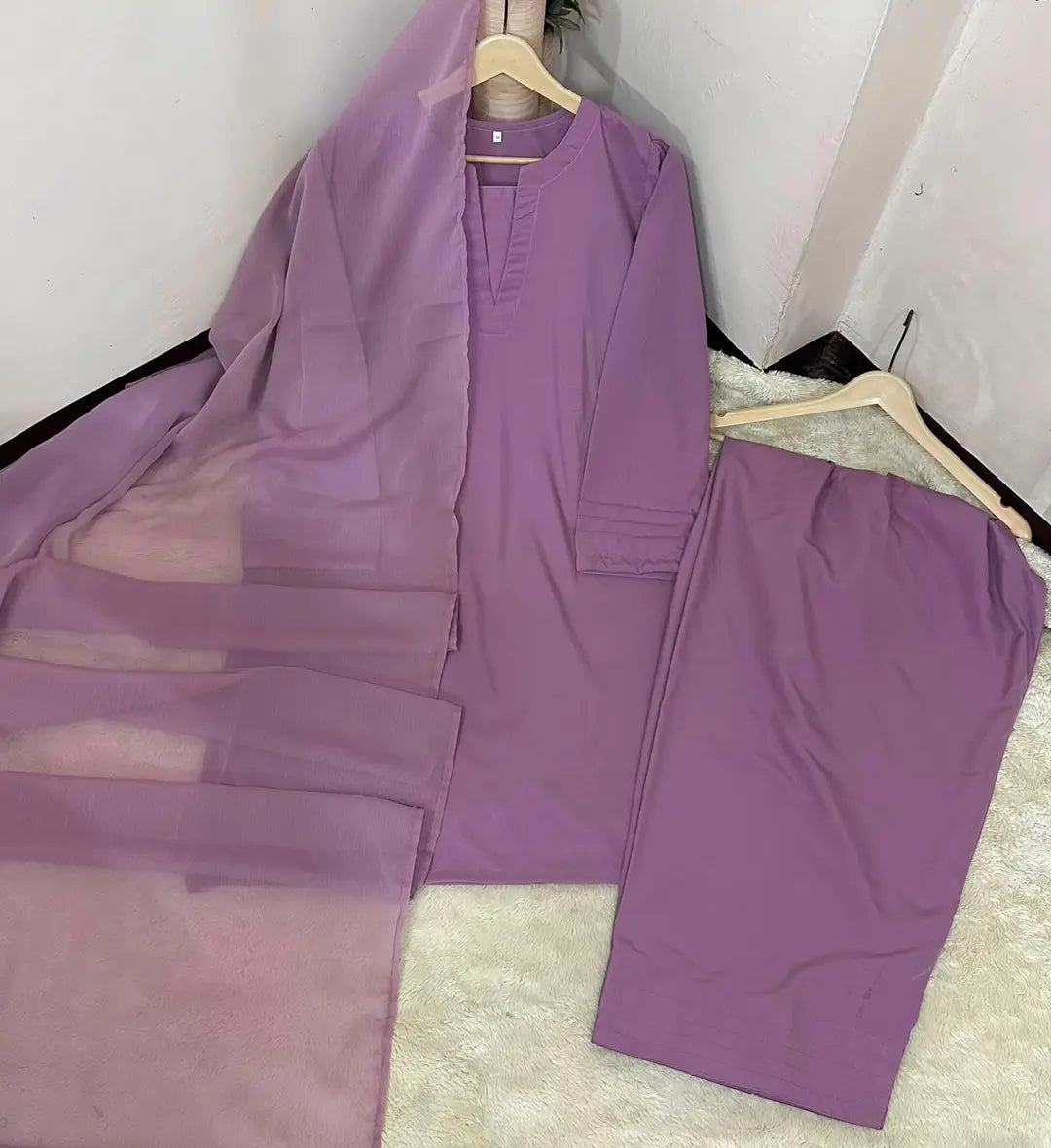 3 Pcs Women's Stitched Georgette Plain Suit