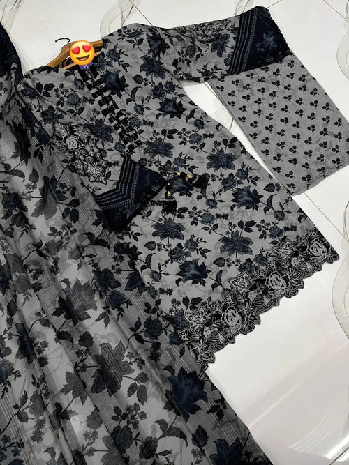 3 Pcs Women's Stitched Lawn Digital Print Suit