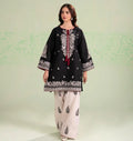 2 Pcs Women's Stitched Cotton Embroidered Shirt And Trouser - Black