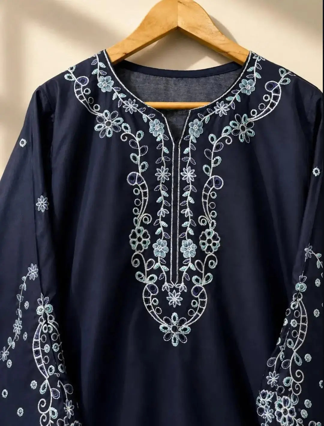 2 Pcs Women's Stitched Cotton Embroidered Shirt And Trouser - Design 2