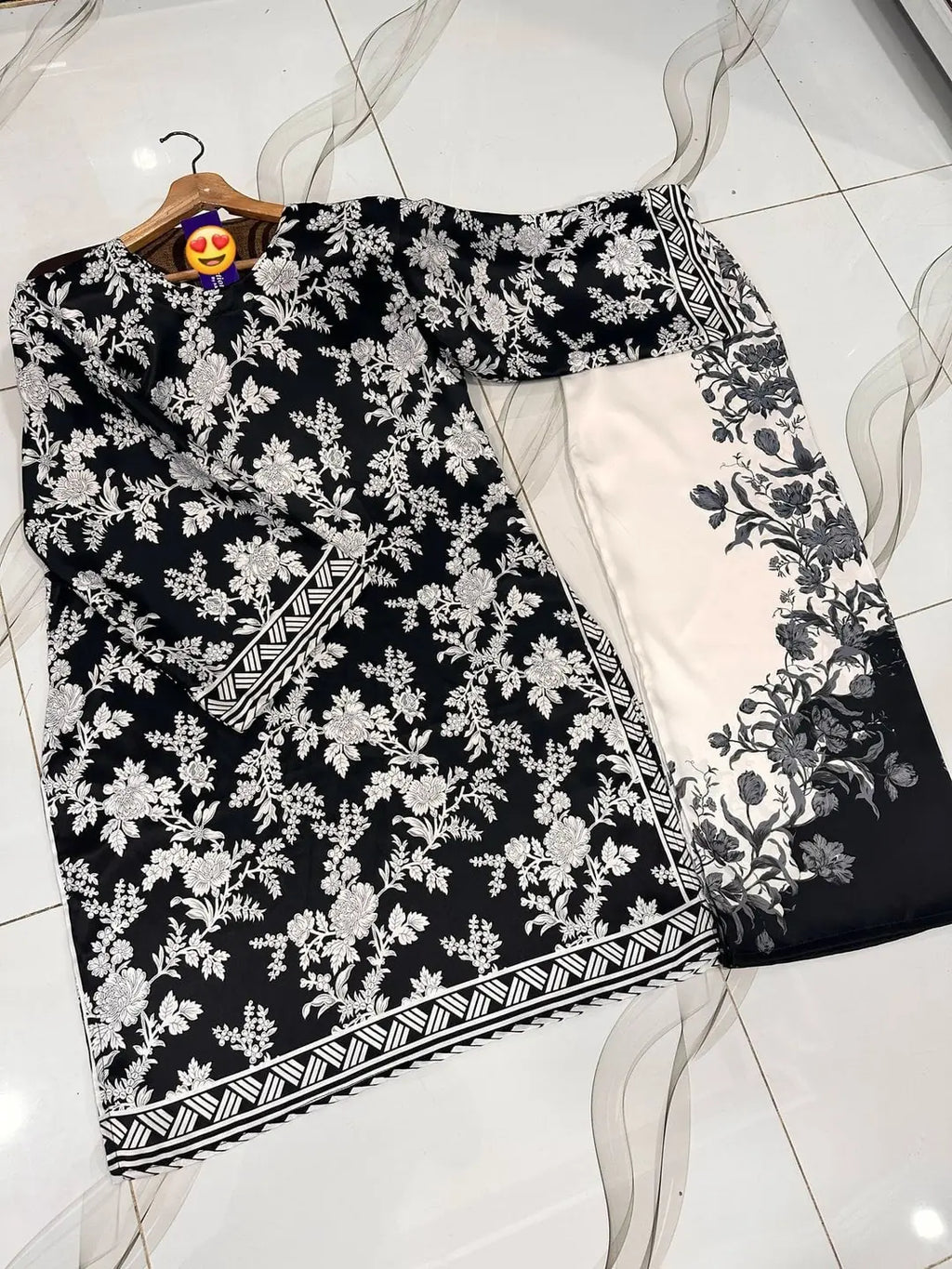 2 Pcs Women's Stitched Silk Digital Print Shirt And Trouser
