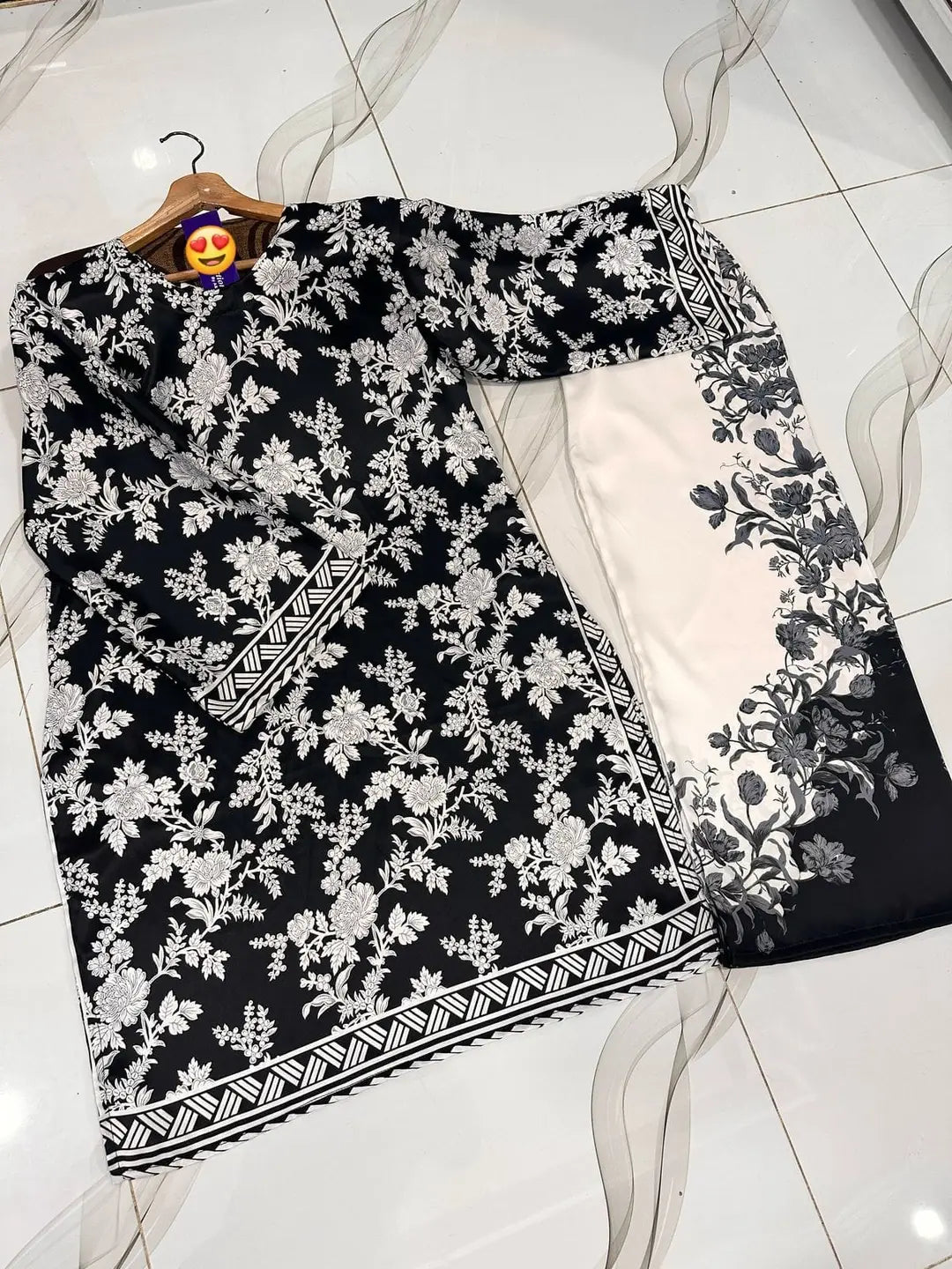 2 Pcs Women's Stitched Silk Digital Print Shirt And Trouser
