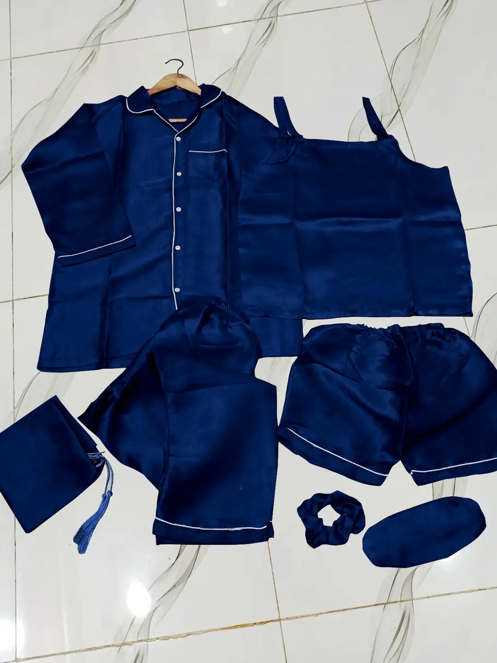 5 Pcs Women's Stitched Silk Plain Night Suit