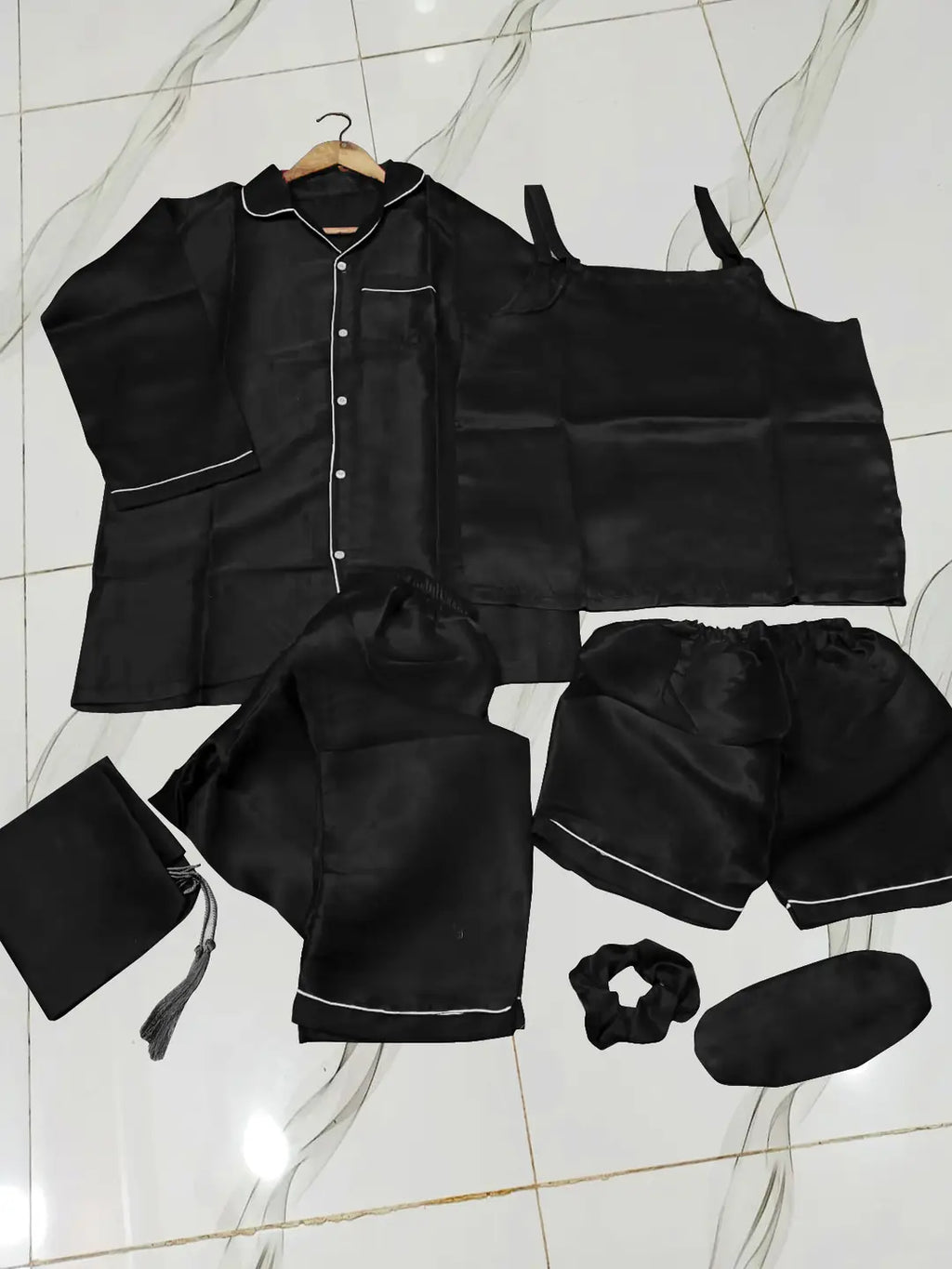 5 Pcs Women's Stitched Silk Plain Night Suit