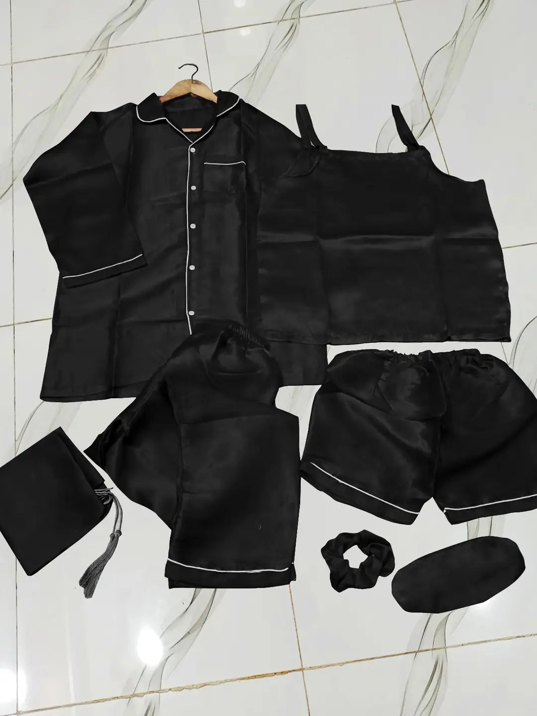 5 Pcs Women's Stitched Silk Plain Night Suit
