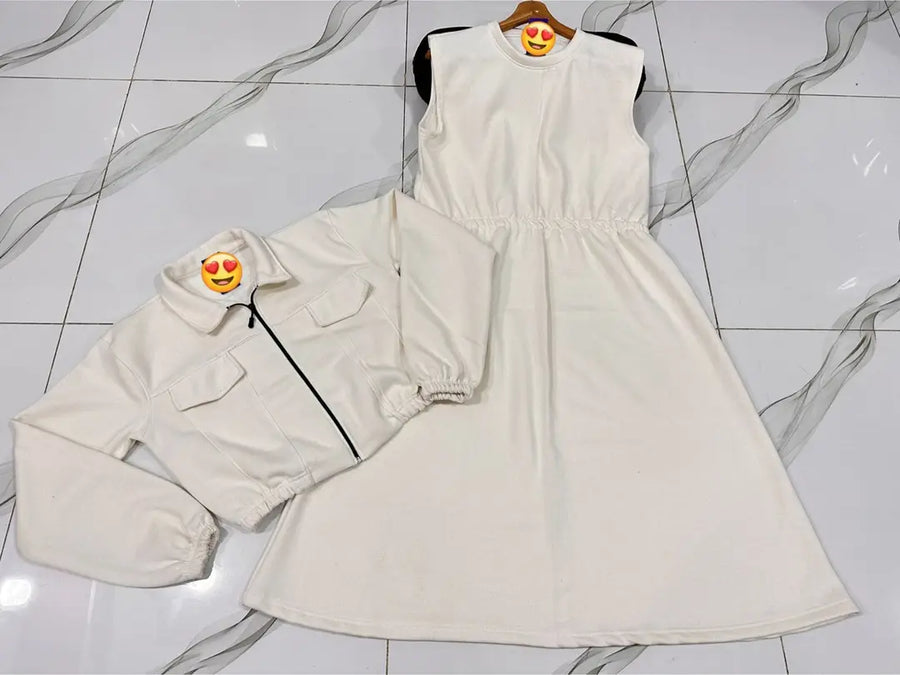 2 Pcs Women's Stitched Fleece Plain Zipper Tracksuit