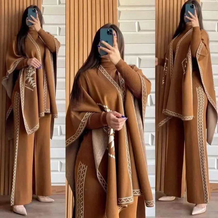 3 Pcs Women's Stitched Fleece Printed Highneck