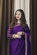 2 Pcs Women’s Shamoz Silk Embroidered Stitched Saree