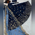 Navy Blue Shamoz Silk 3-Piece Festive Set with Gold Embroidery