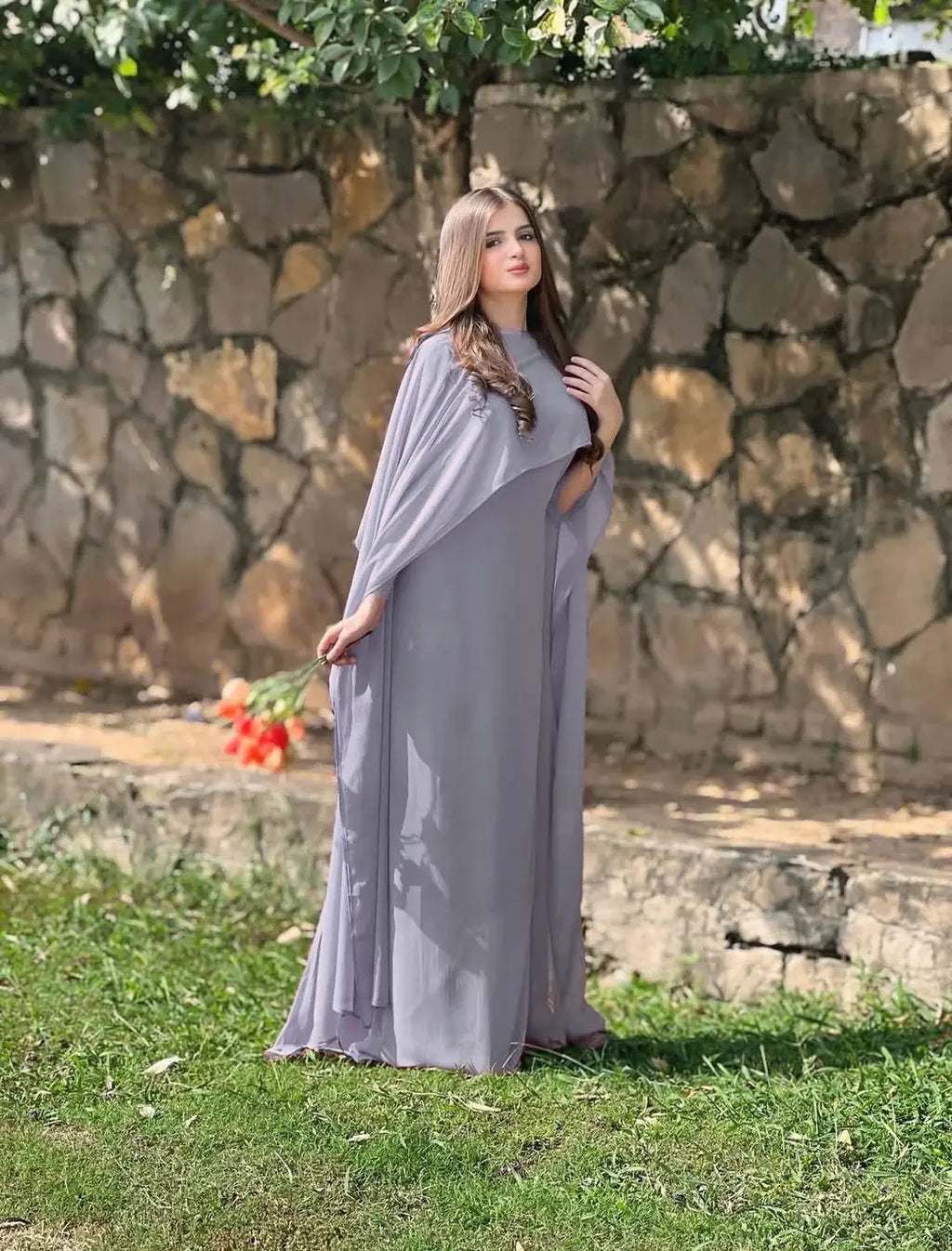 2 Pcs Women's Stitched Chiffon Plain Maxi