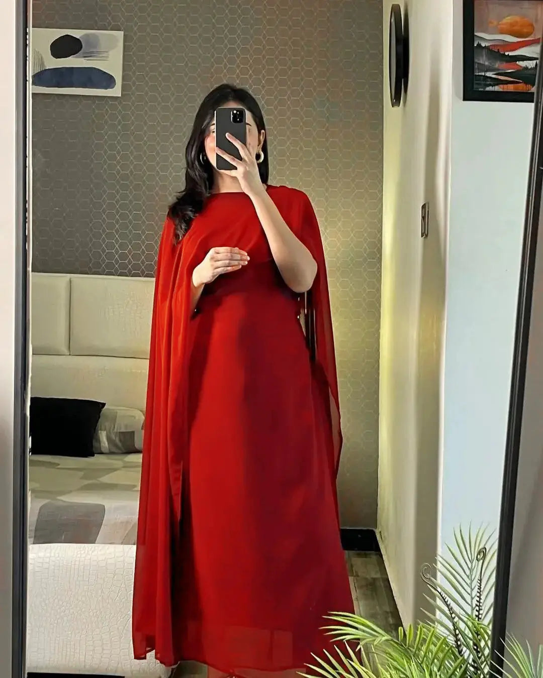 2 Pcs Women's Stitched Chiffon Plain Maxi