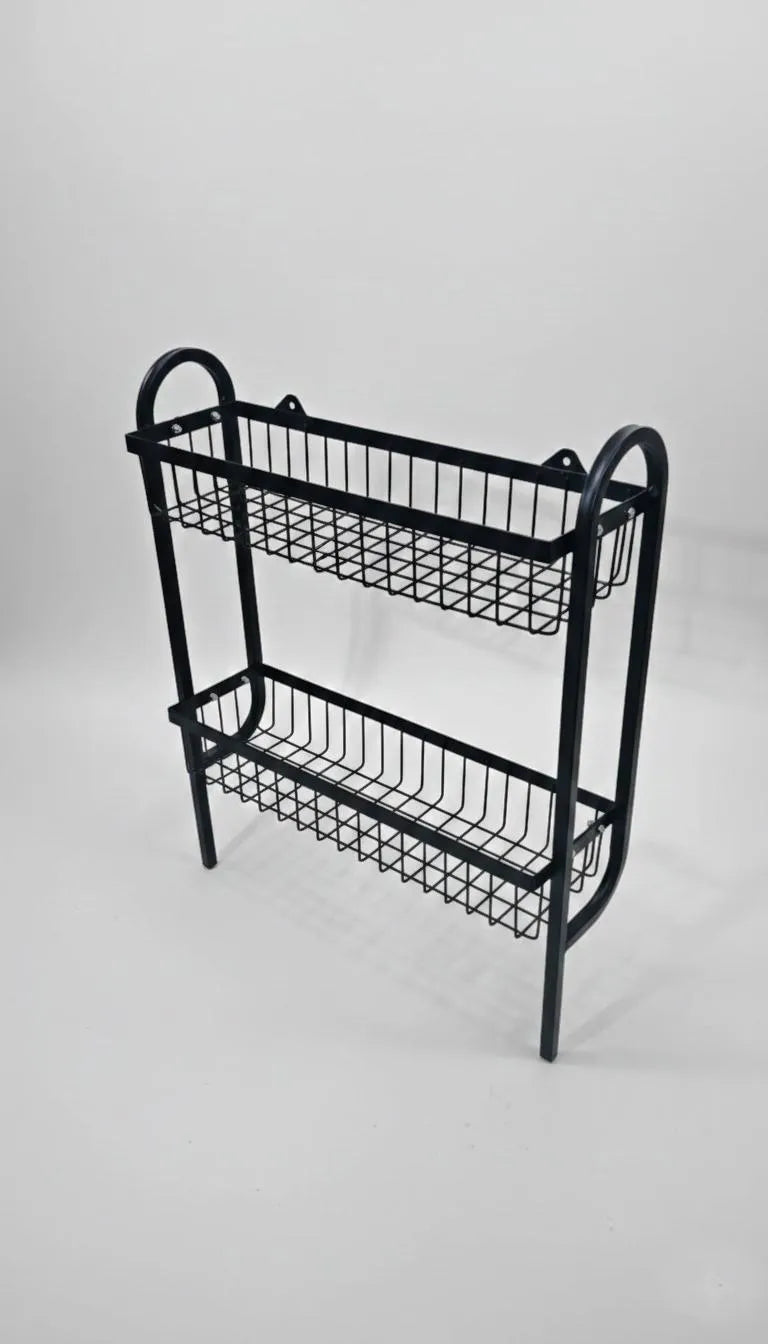2-Tier Wall Mounted Spice Rack Stainless Steel Black