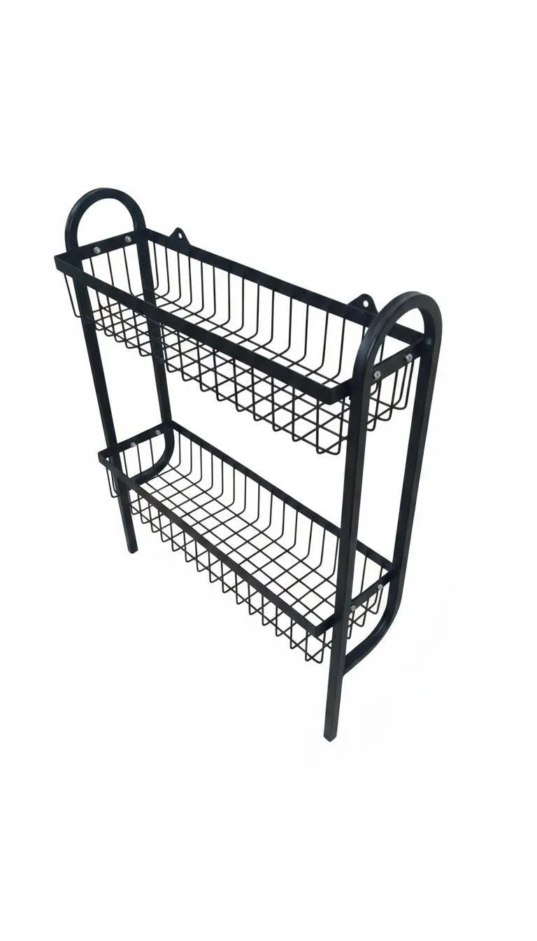 2-Tier Wall Mounted Spice Rack Stainless Steel Black