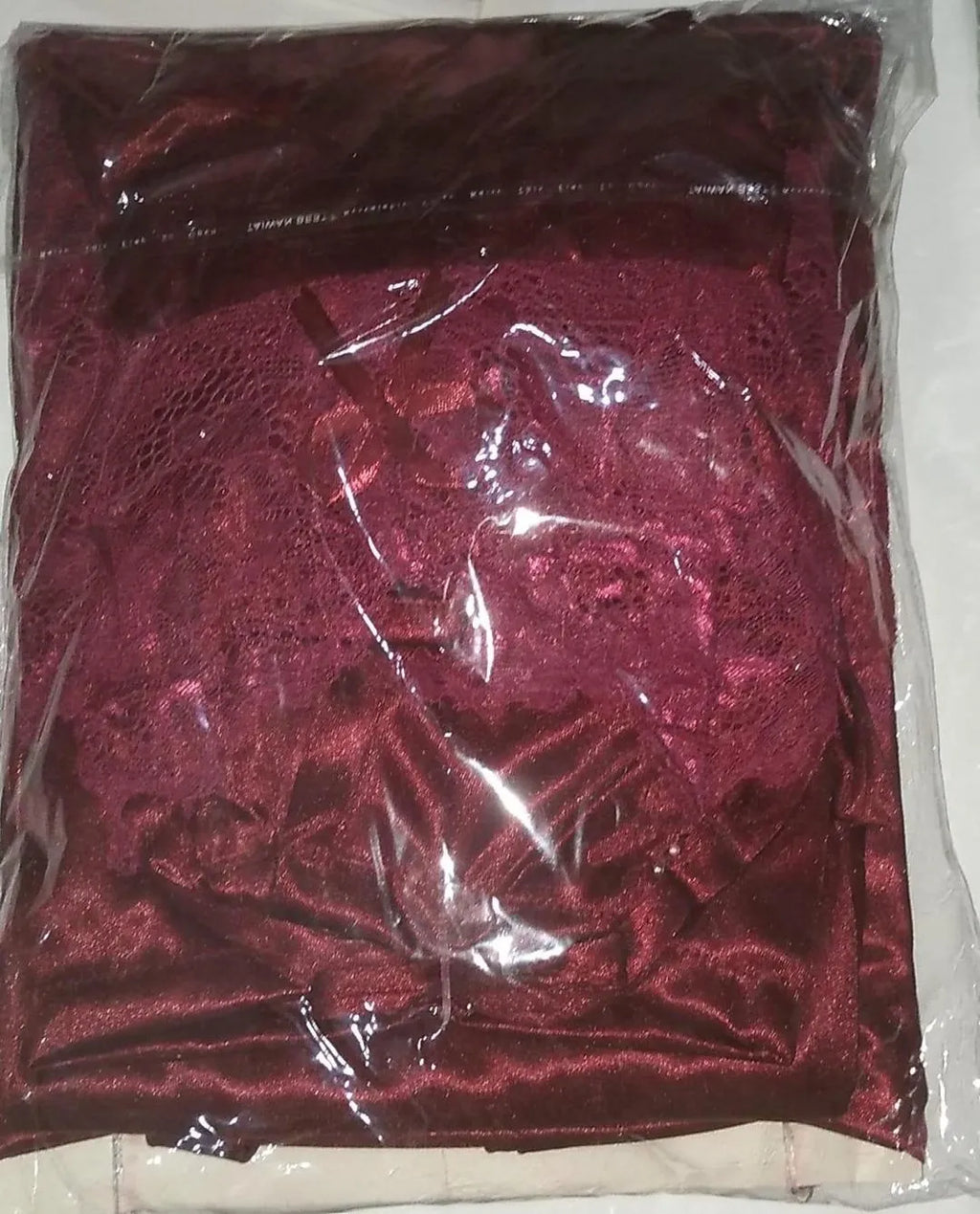 Maroon Silk Lace Nightgown Set 3 Pcs Free Size