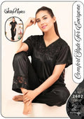 Black Silk Lace V-Neck 2Pcs Sleep Set