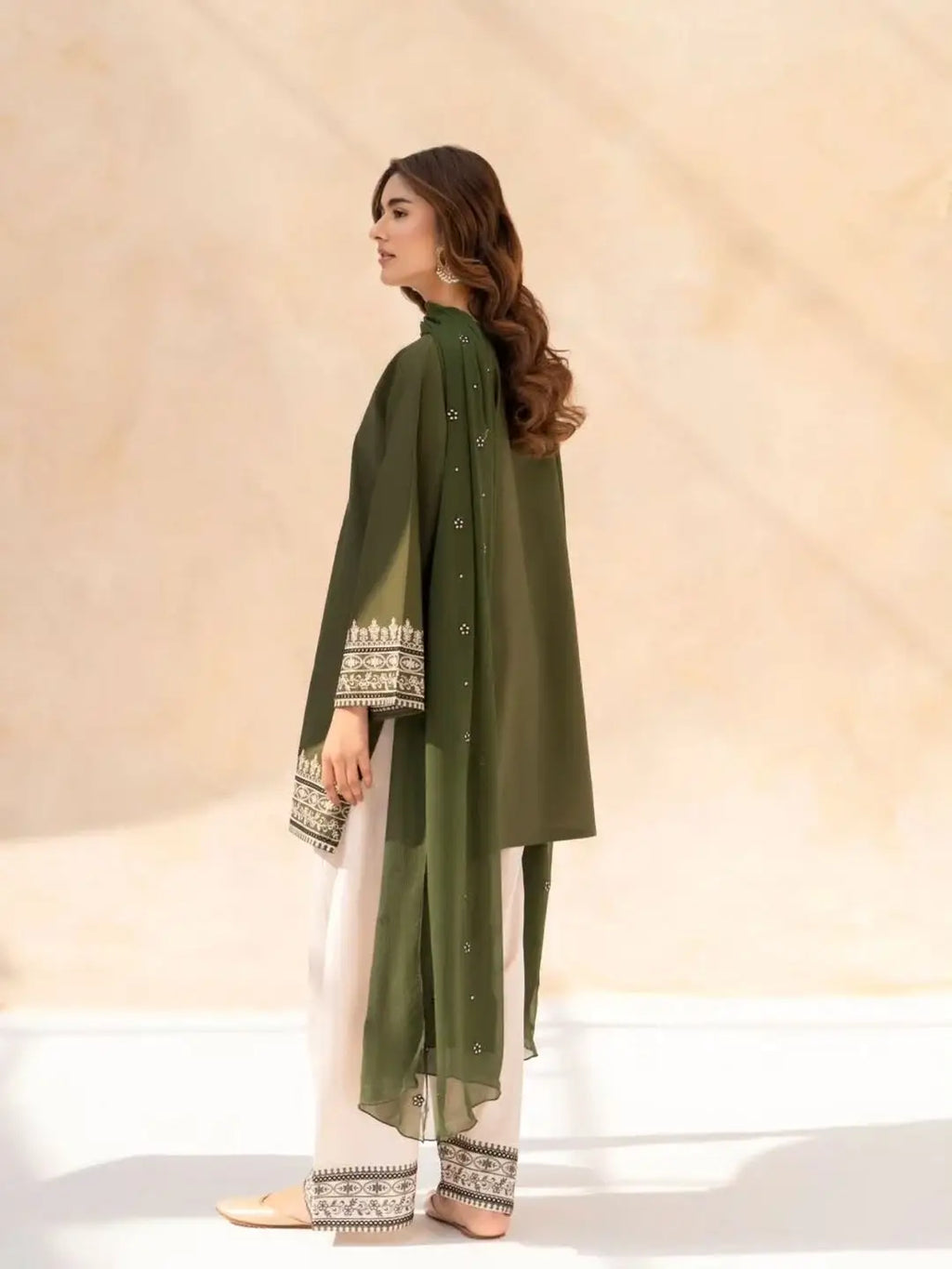 Elegance Embroidered Cotton Suit Set - 3 Pcs