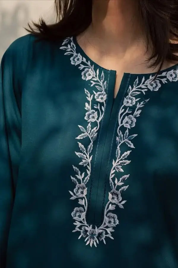 Chic Women's Stitched Embroidered Shirt And Trouser Set