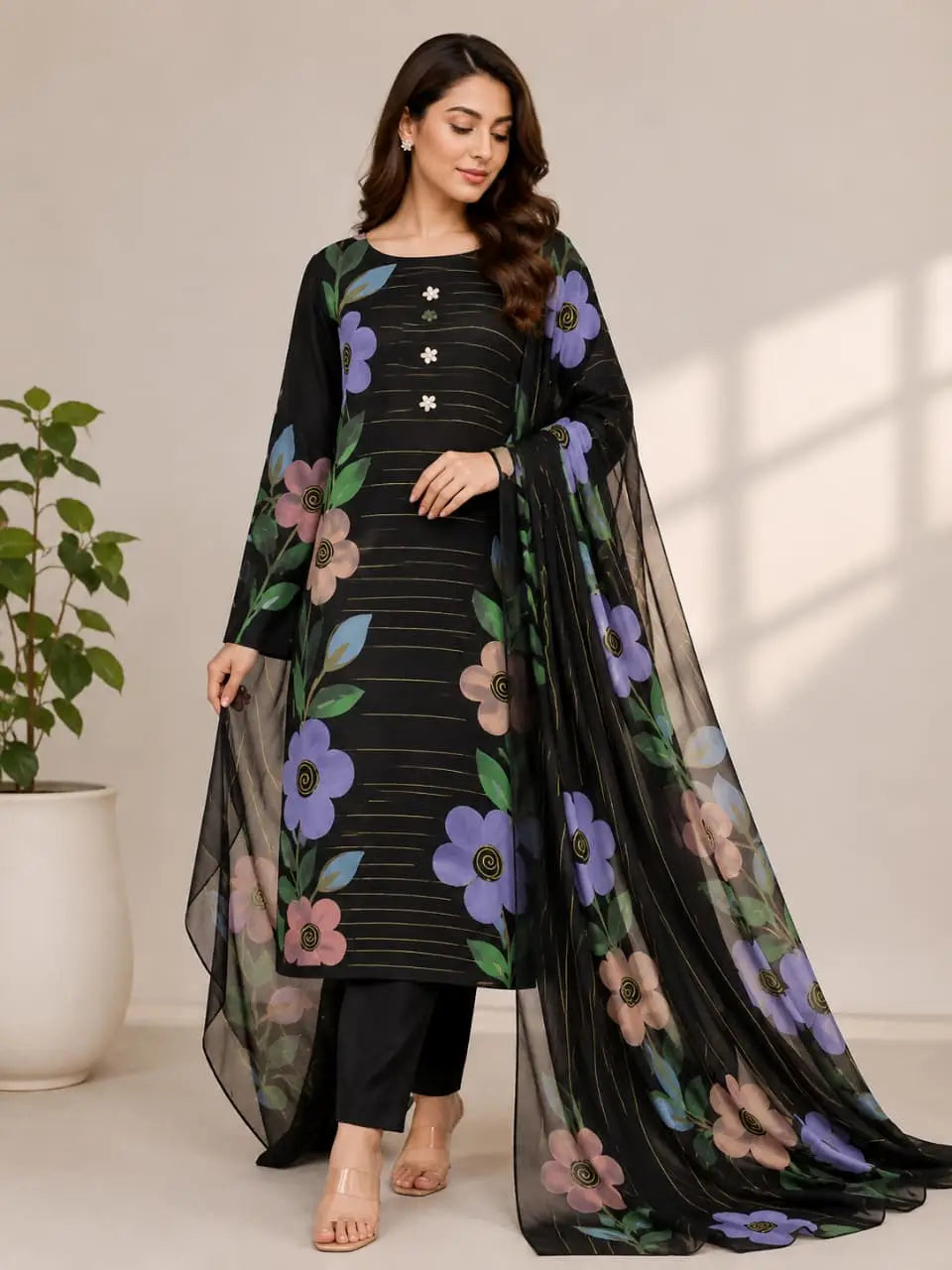 3 Piece Silk Suit | Digital Printed Airline Shirt & Trouser