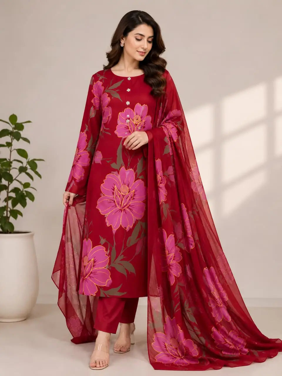 3 Piece Silk Suit | Digital Printed Airline Shirt & Trouser