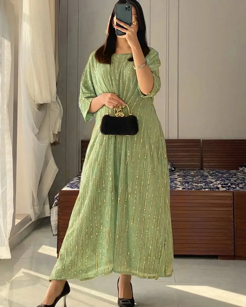 Moonlight Fabric Long Kaftan for Women with Bakkal & Attached Crepe Inner – Free Size Modest Maxi Kaftan Dress (54/55 Inches)