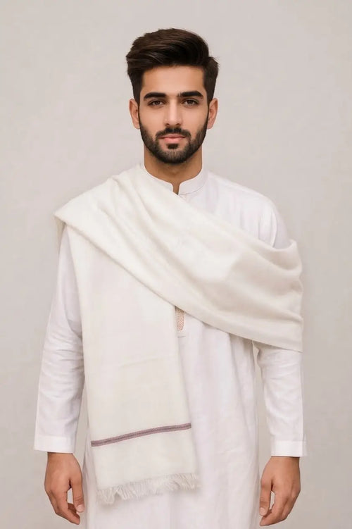 Men's Winter Wool Pashmina Shawl 2.5 Yards - White