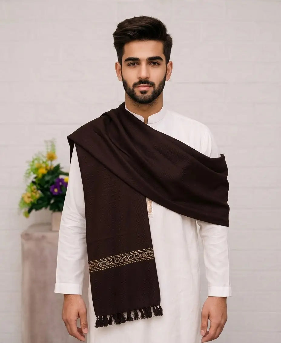 Men's Winter Wool Pashmina Shawl 2.5 Yards - Brown