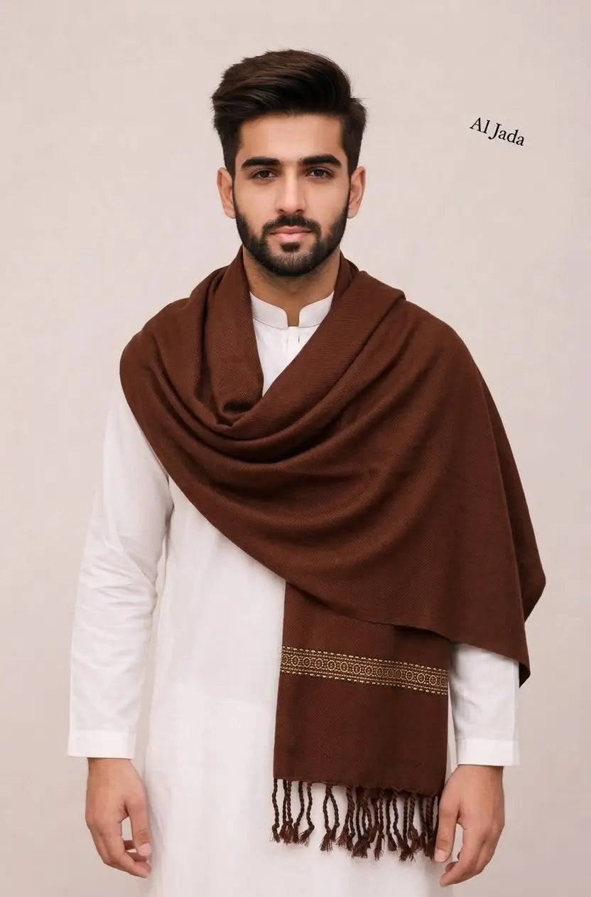 Men's Winter Wool Pashmina Shawl 2.5 Yards - Maroon
