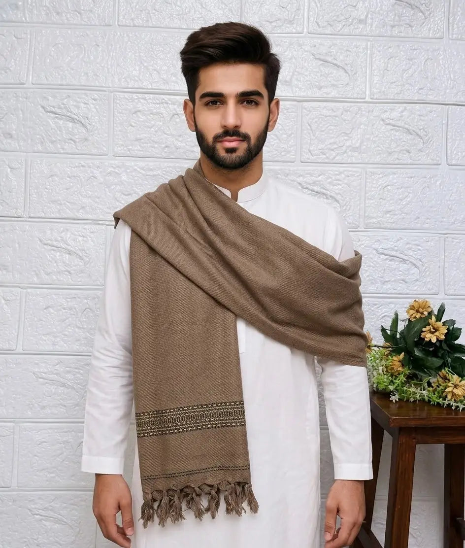Men's Winter Wool Pashmina Shawl 2.5 Yards - Light Brown