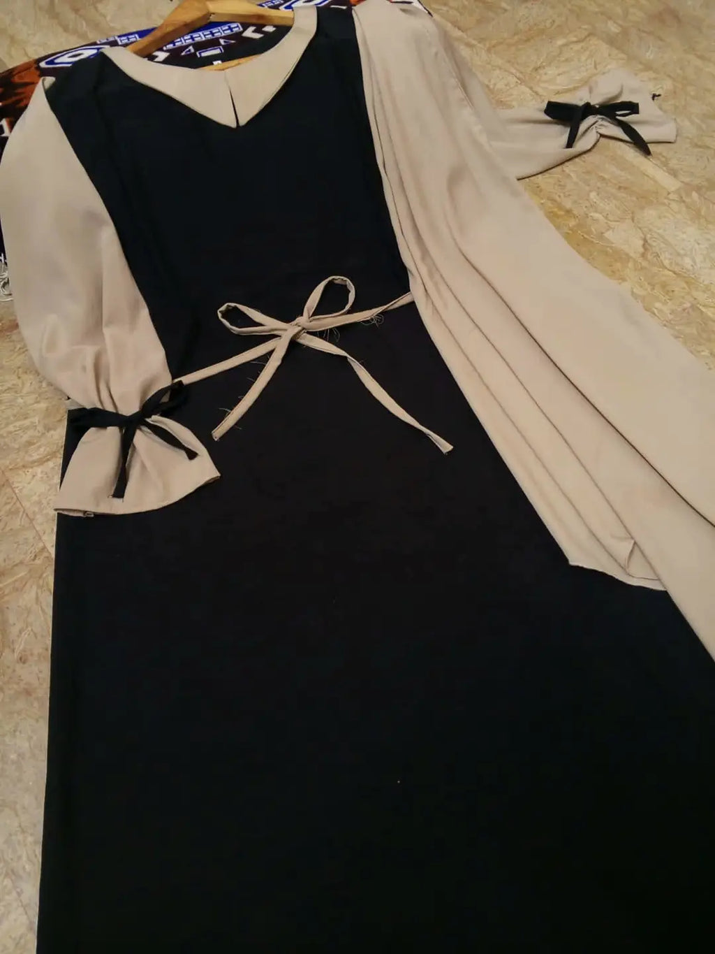 Abaya for Women with Belt & Stroller | Collar Abaya in Soft Wool Peach Fabric | Ready to Wear Abaya - Brown