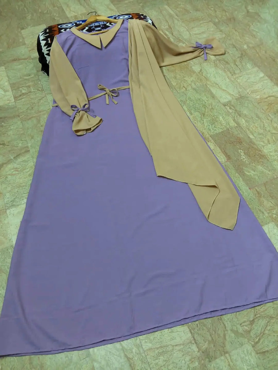 Abaya for Women with Belt & Stroller | Collar Abaya in Soft Wool Peach Fabric | Ready to Wear Abaya