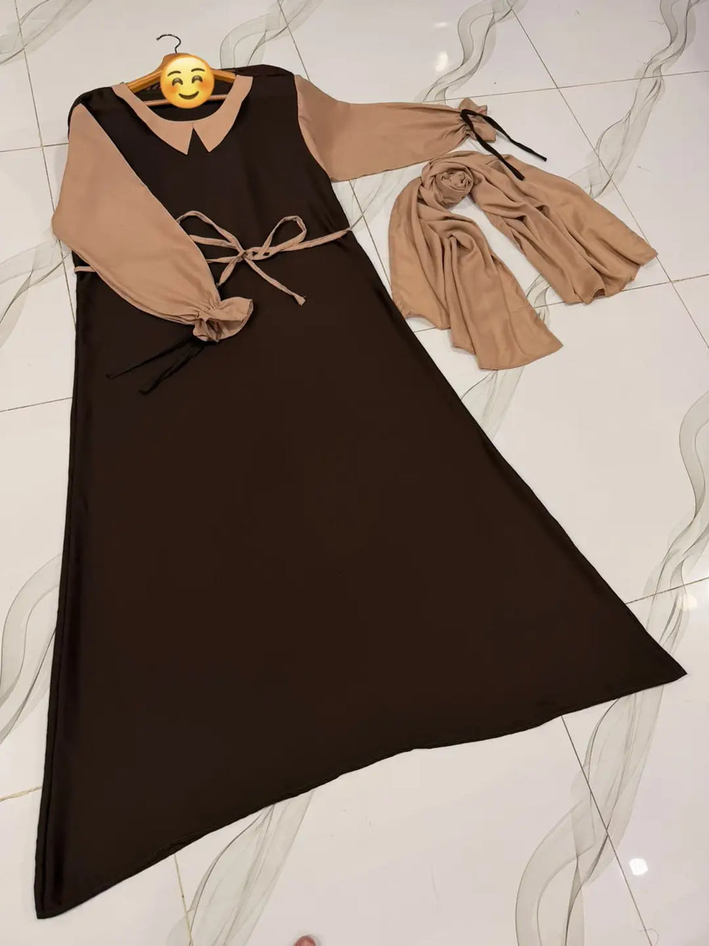 Flared Georgette Abaya with Puff Sleeves & Dori Belt