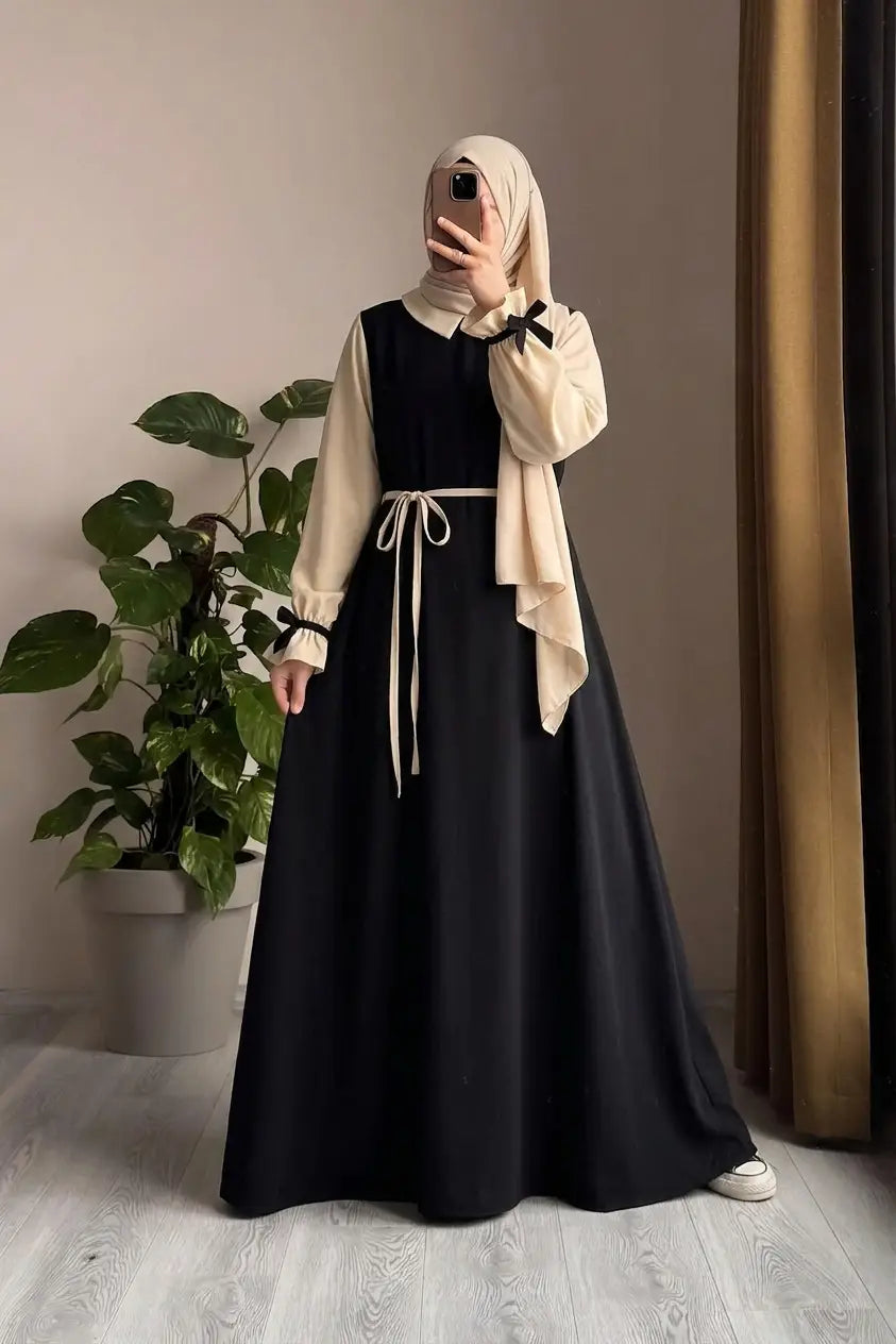Flared Georgette Abaya with Puff Sleeves & Dori Belt
