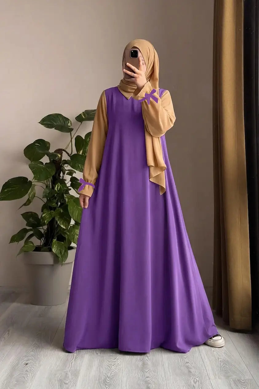 Flared Georgette Abaya with Puff Sleeves & Dori Belt