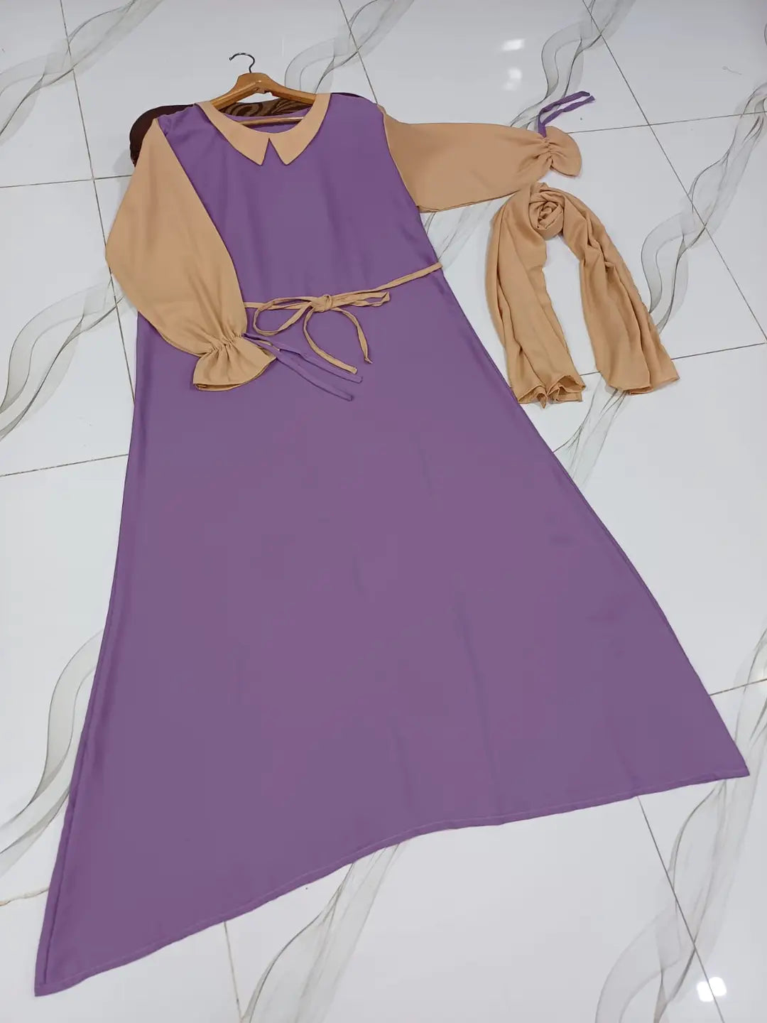 Flared Georgette Abaya with Puff Sleeves & Dori Belt
