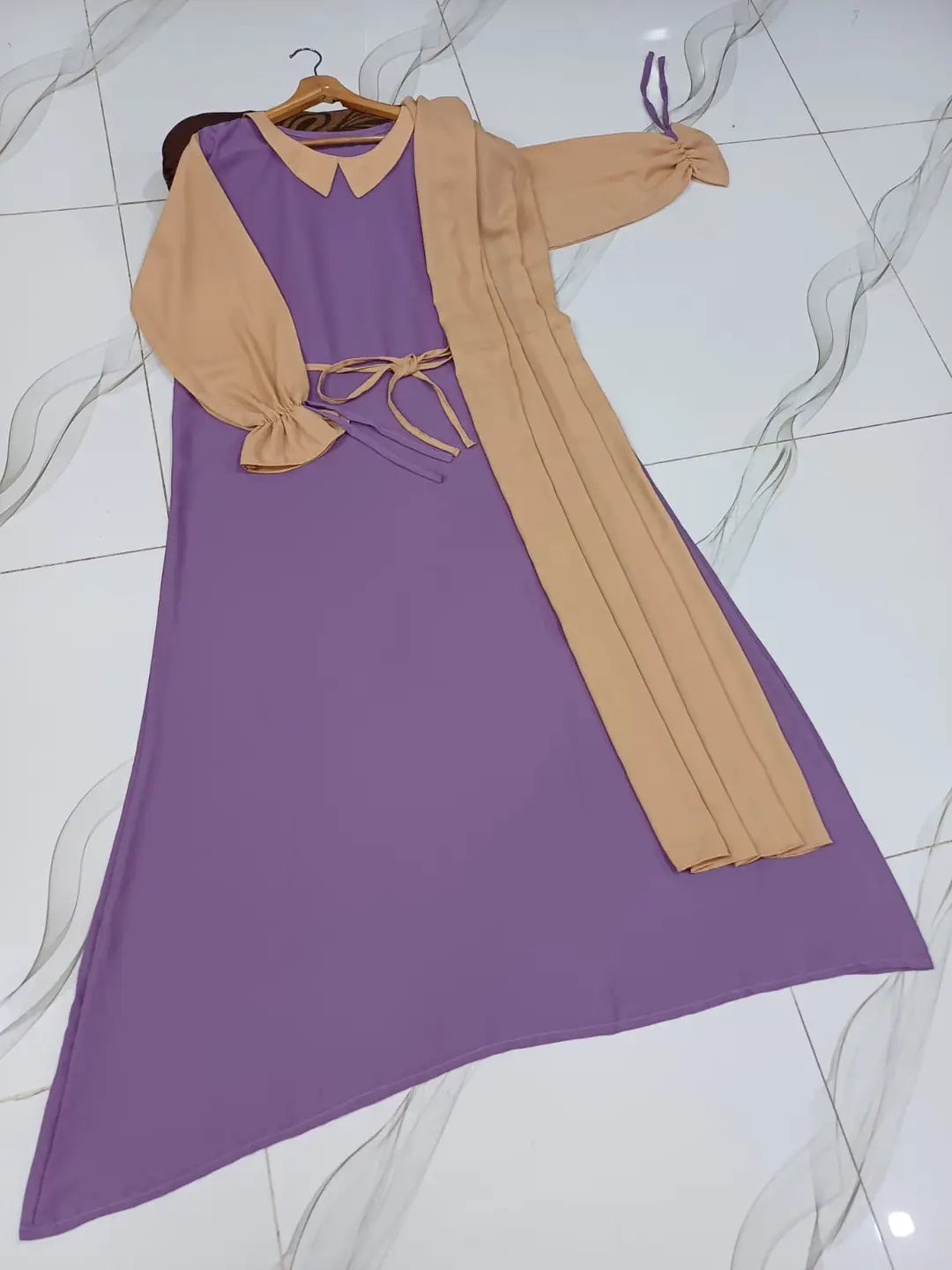 Flared Georgette Abaya with Puff Sleeves & Dori Belt