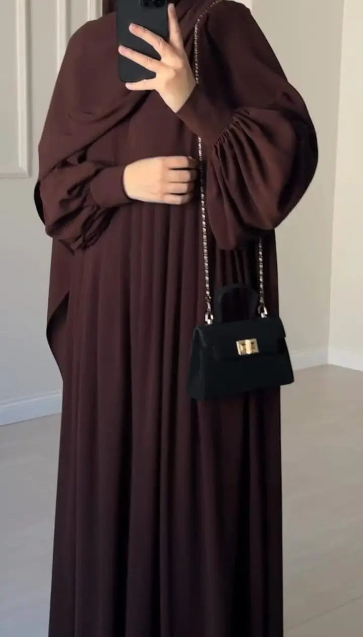 Chocolaty Elegant Abaya with Stole – Wool Peach