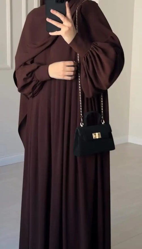 Chocolaty Elegant Abaya with Stole – Wool Peach