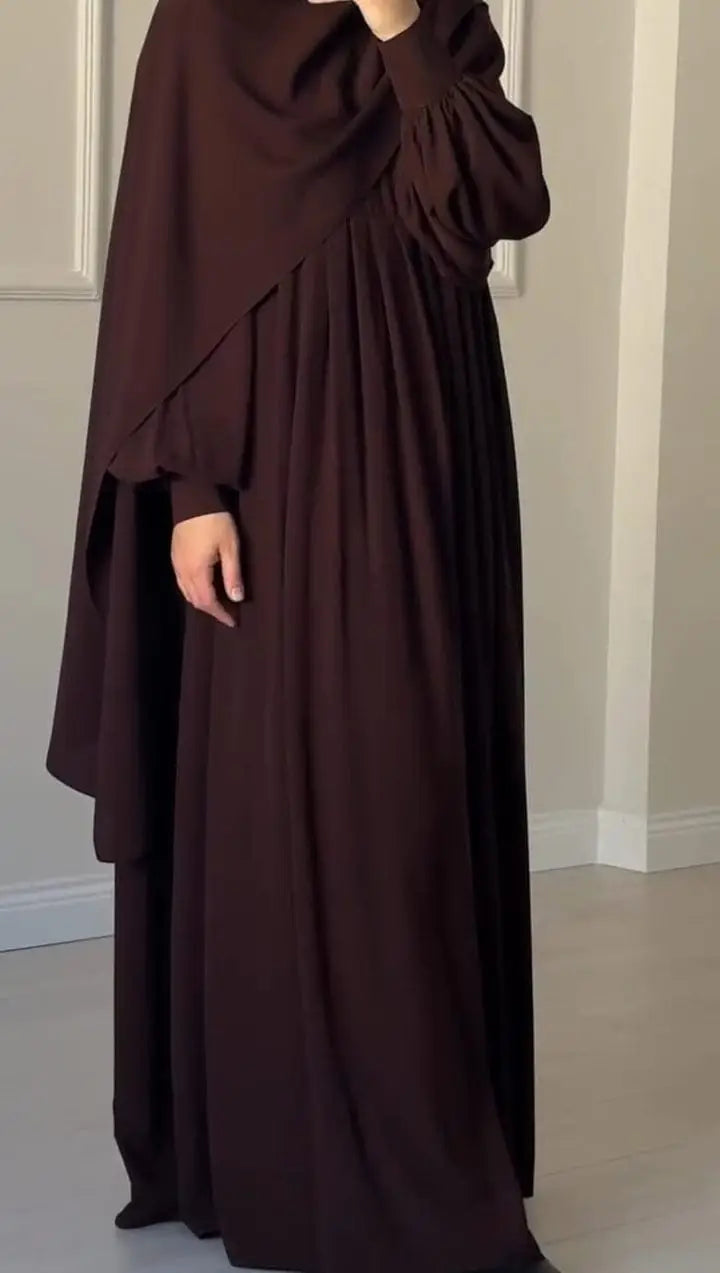 Chocolaty Elegant Abaya with Stole – Wool Peach