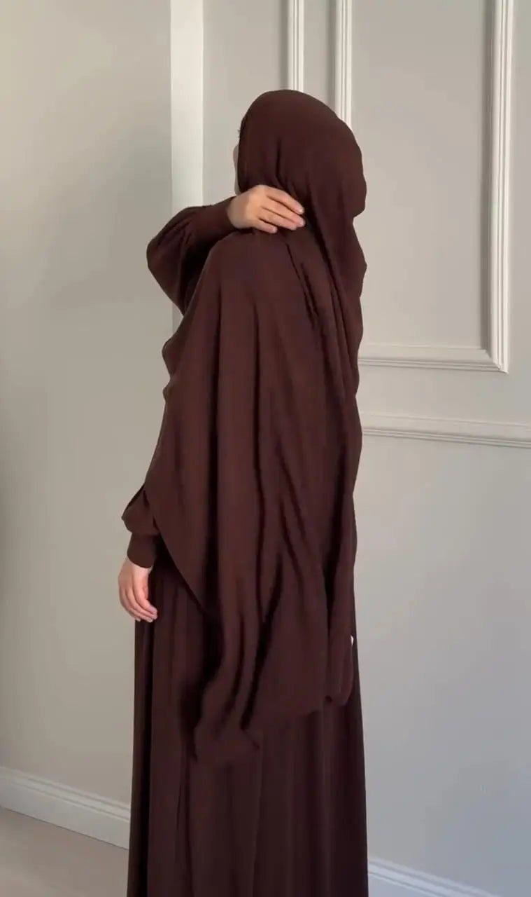 Chocolaty Elegant Abaya with Stole – Wool Peach