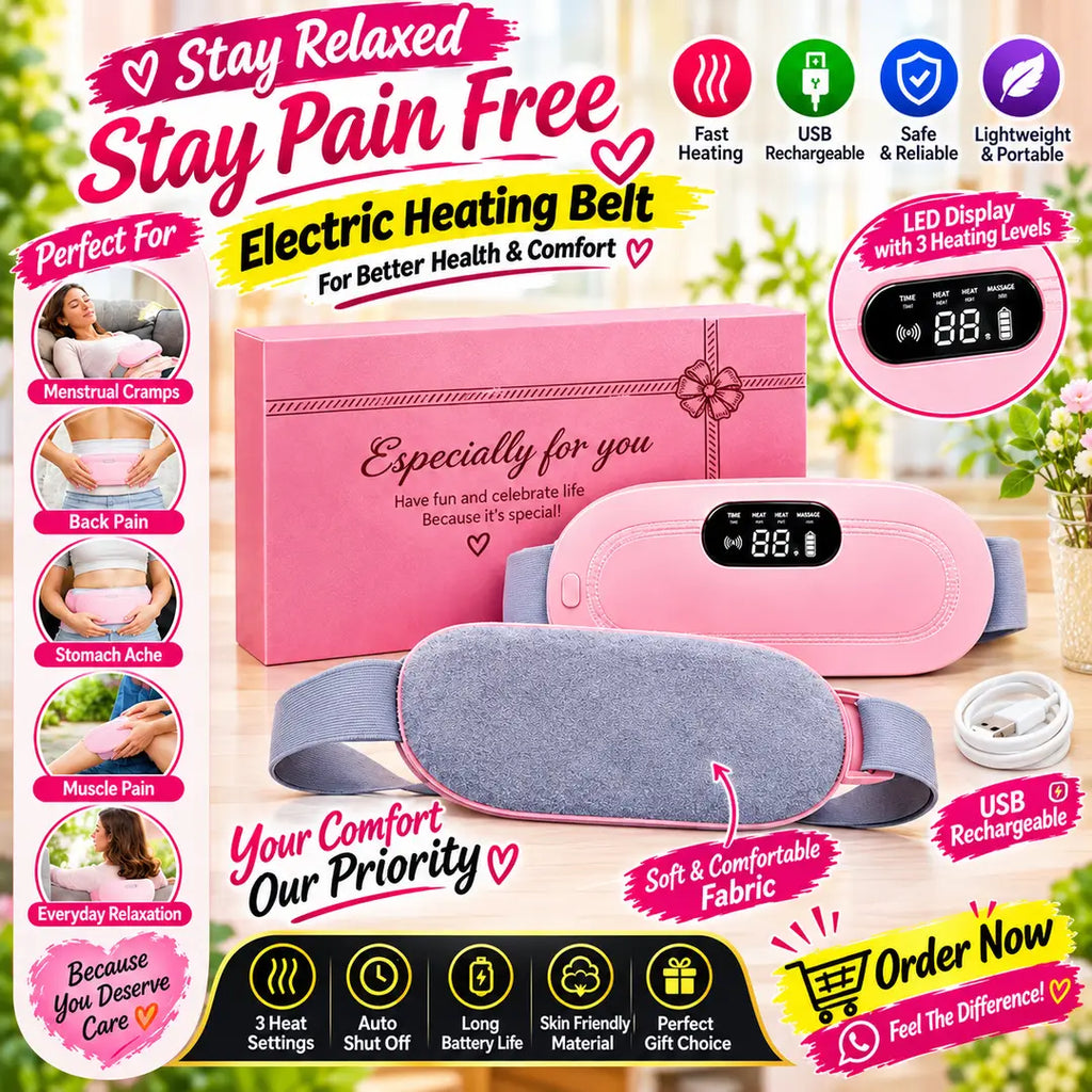Electric Heating Belt for Menstrual Cramps, Back Pain & Muscle Relaxation – USB Rechargeable Heat Therapy Belt with 3 Heat Settings & LED Display
