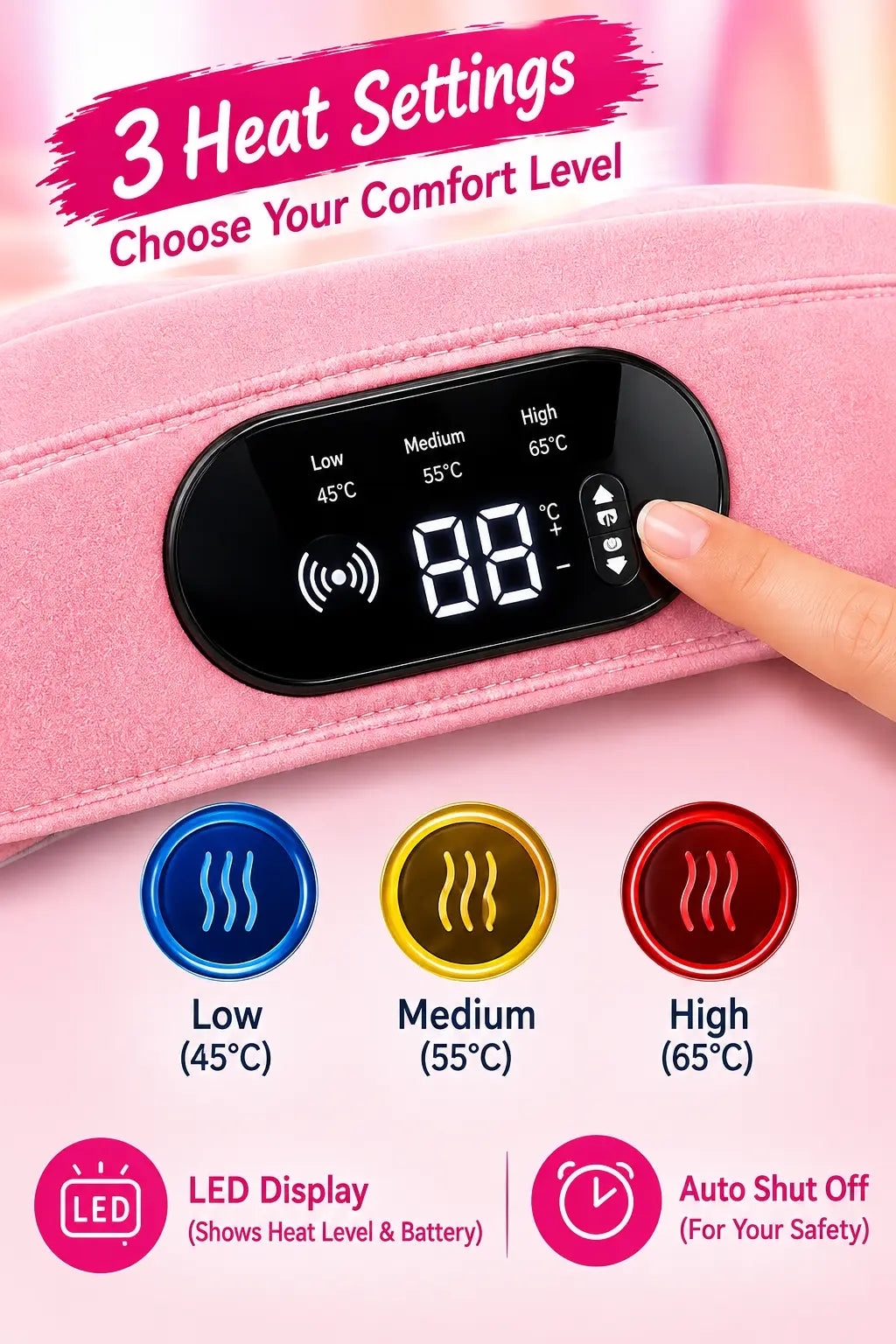Electric Heating Belt for Menstrual Cramps, Back Pain & Muscle Relaxation – USB Rechargeable Heat Therapy Belt with 3 Heat Settings & LED Display